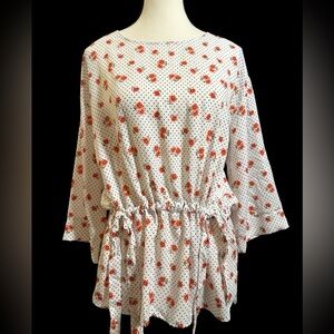 Pleione White and Red Floral Top